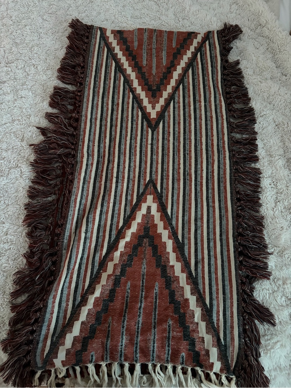 Frye Southwestern Stripe Fringe Throw - Brown, Cream & Black